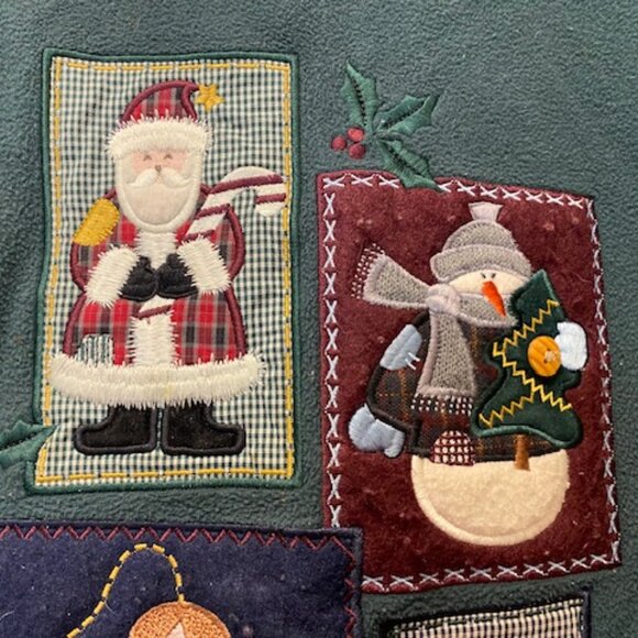 Karen Scott GREEN Flannel SWEATSHIRT Applique & Embroidery SANTA Snowman ANGEL M - Picture 4 of 8